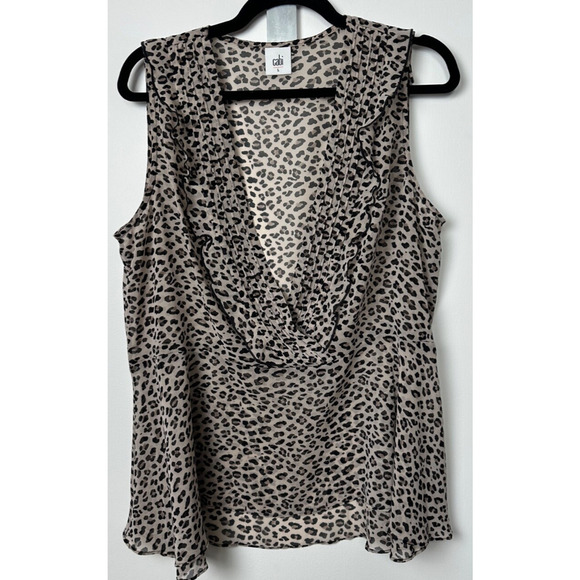CAbi Leopard Print Sleeveless V Neck Blouse Fall Ruffles Business Layer Lg - Picture 3 of 7